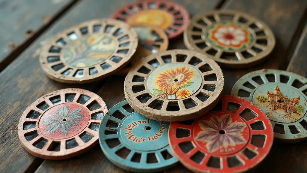 A collection of vintage View-Master reels.